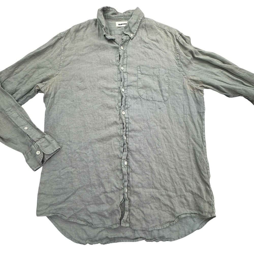 Taylor Stitch Shirt Mens 42 L Gray 100% Linen Long Sleeve Button Front Casual